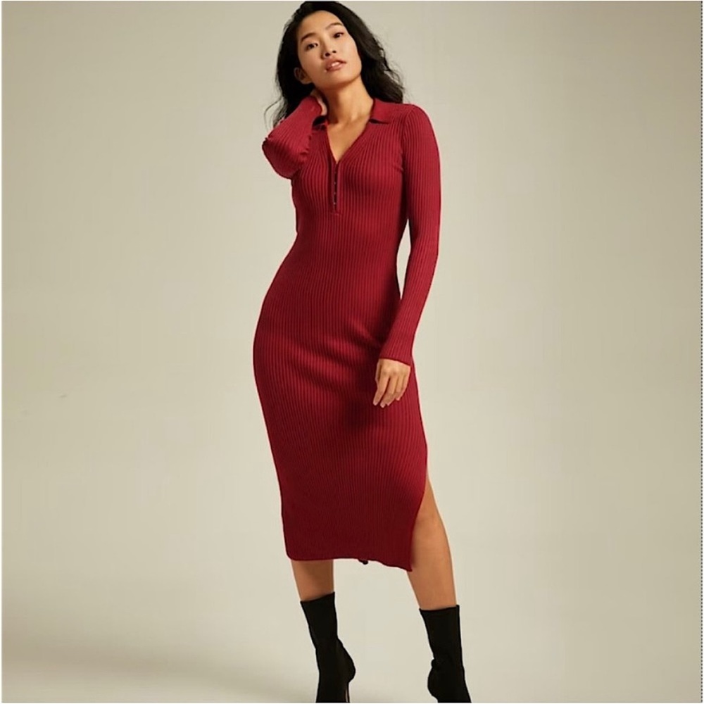 NWOT Abercrombie & Fitch Black Ribbed Polo Midi Sweater Dress